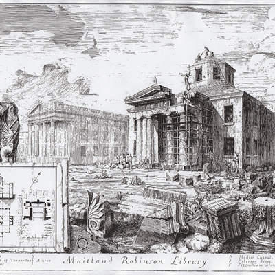 The New Library, Downing College, Cambridge. Drawn by Francis Terry. Pen and ink. Exhibited at the RA in 1992.
