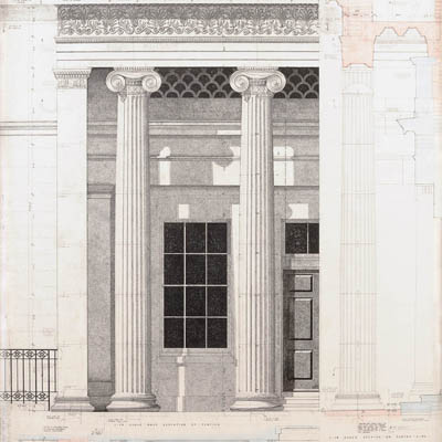 1:10 working drawing of portico. Drawn by Francis Terry and rendered by Jo Knights. Pen and ink.