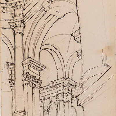 St Maria della Salute, drawn by Francis Terry, pen and ink, 2001.