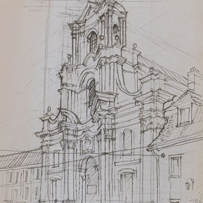 Church, Krakow, drawn by Francis Terry, pencil, 2007.