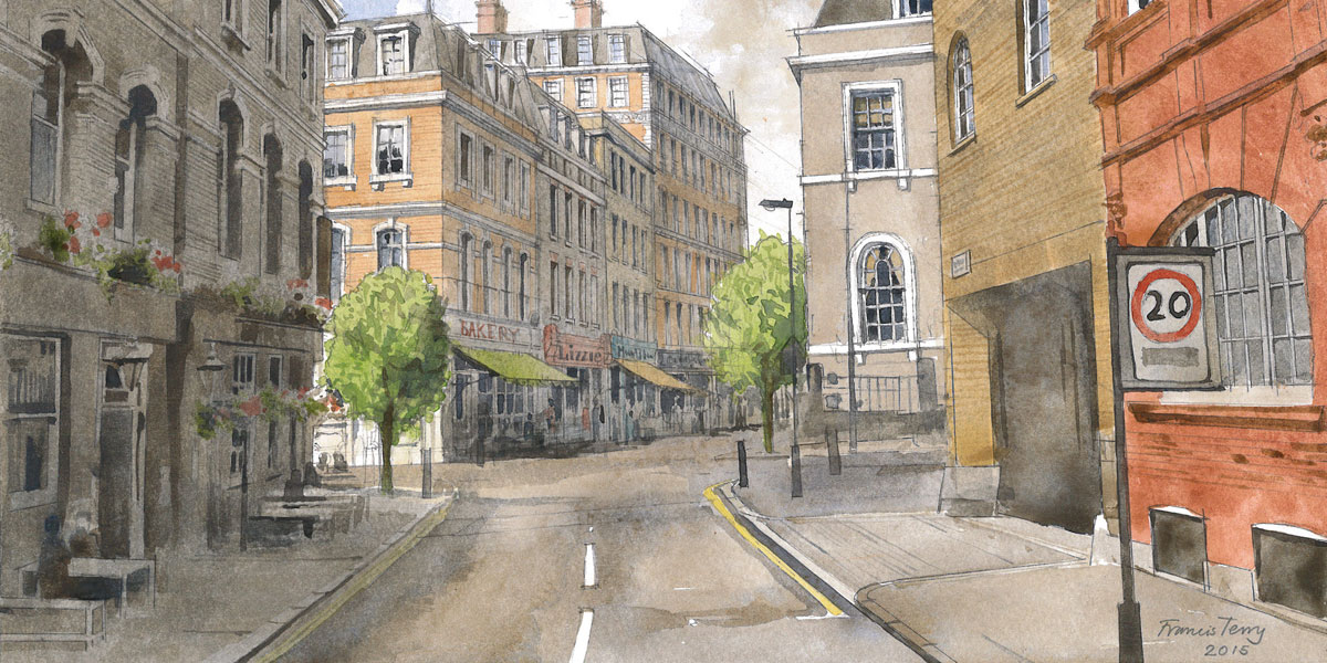 A watercolour of the proposal as seen from Warner Street.