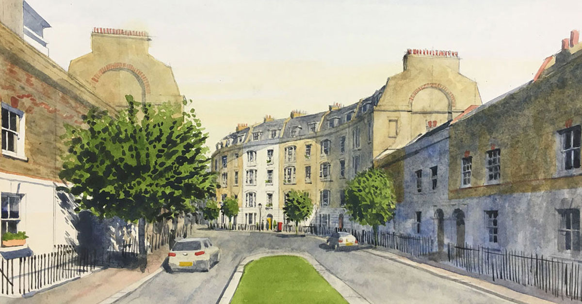 Watercolour of proposal for Empress Place.